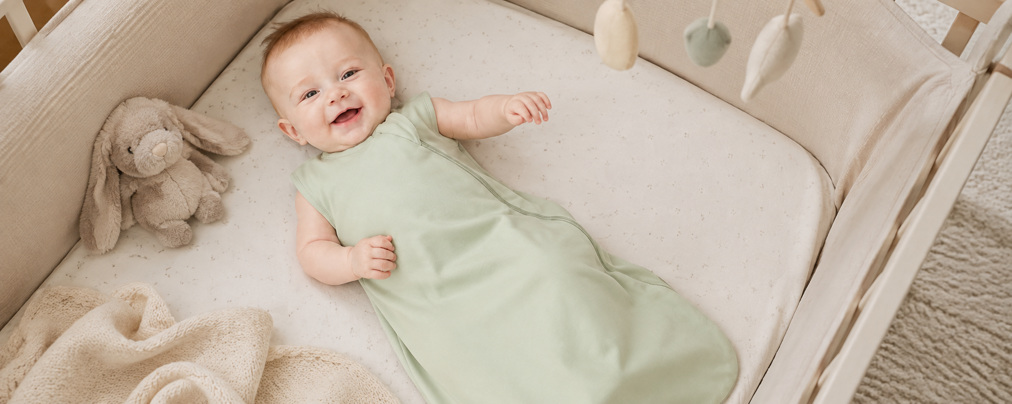 Light mint cotton baby sleep sack with sleeveless shape and side zipper for private label infant sleepwear