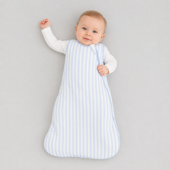 Custom Blue Stripe Bamboo Baby Sleep Sack | Private Label Infant Sleepwear