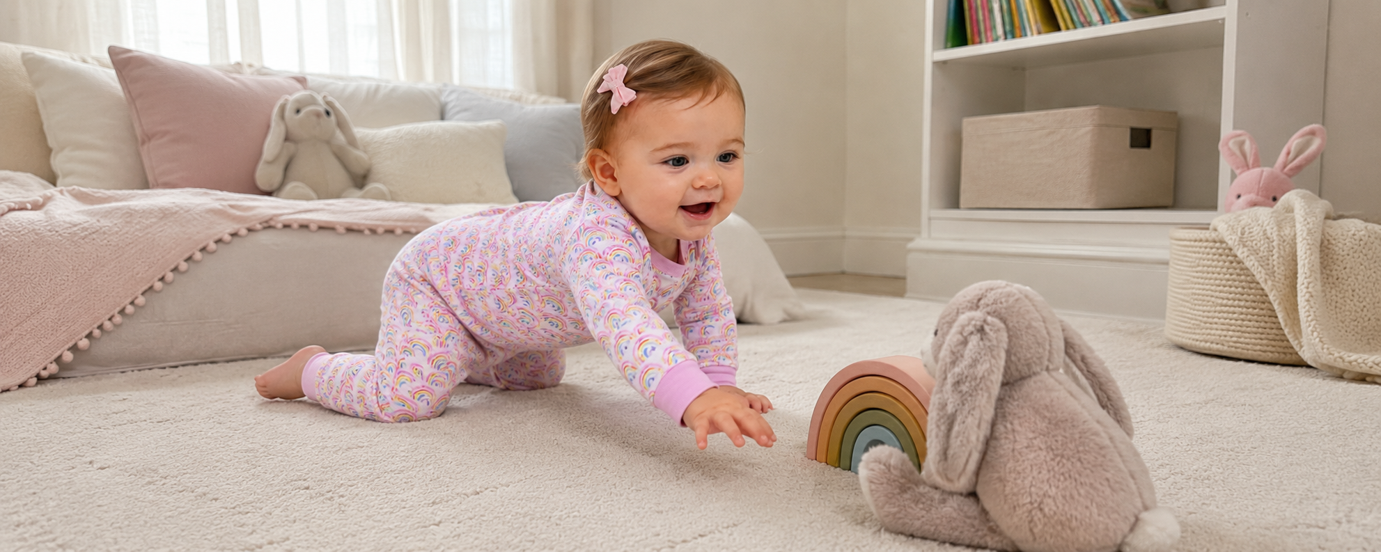 Rainbow print bamboo baby and toddler two piece pajama set