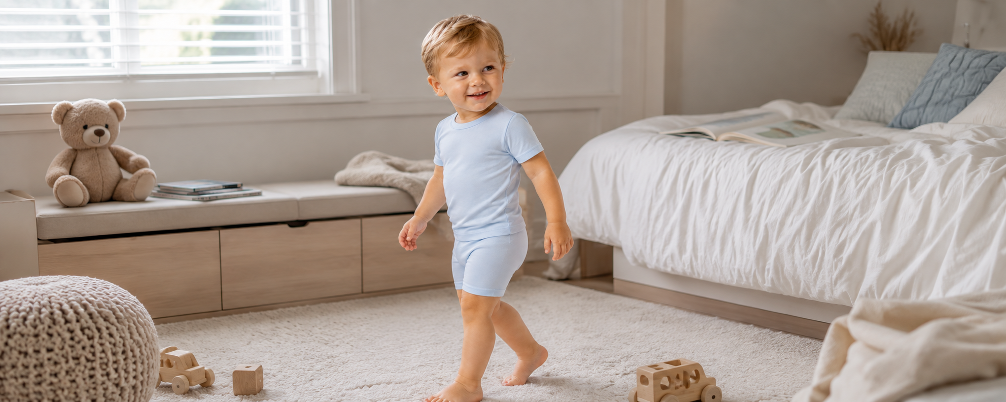 Solid light blue bamboo baby and toddler short pajama set