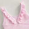 Custom Pink Ruffle Baby Swimsuit | Polyester Blend Kids Swimwear Supplier