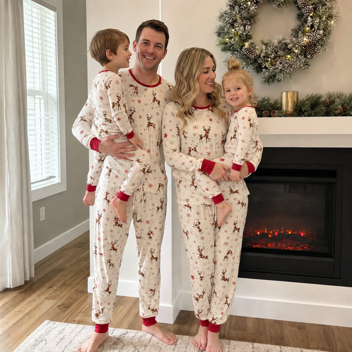 Custom Reindeer Print Modal Christmas Family Pajama Sets | OEM Sleepwear