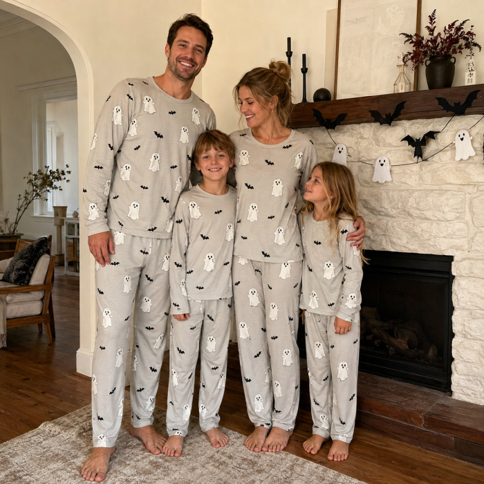 Custom Ghost Print Modal Halloween Family Pajama Sets | OEM Sleepwear