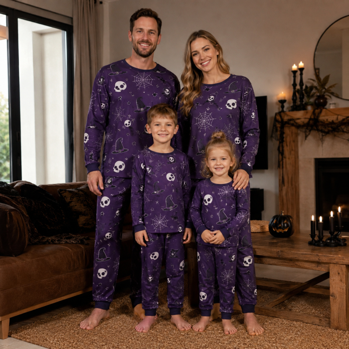 Custom Purple Skull Halloween Cotton Family Pajamas | Private Label