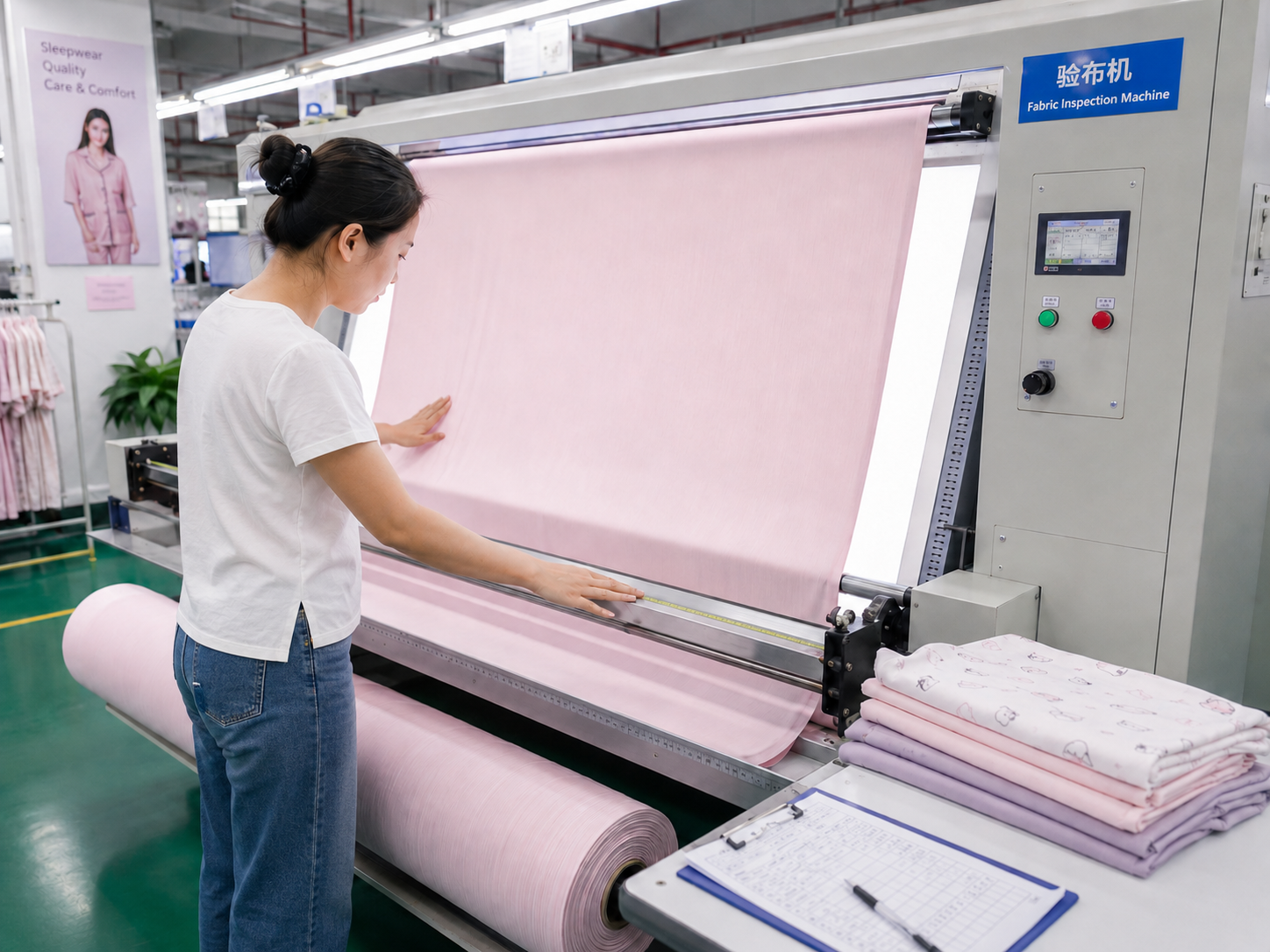 Fabric inspection before OEM sleepwear production