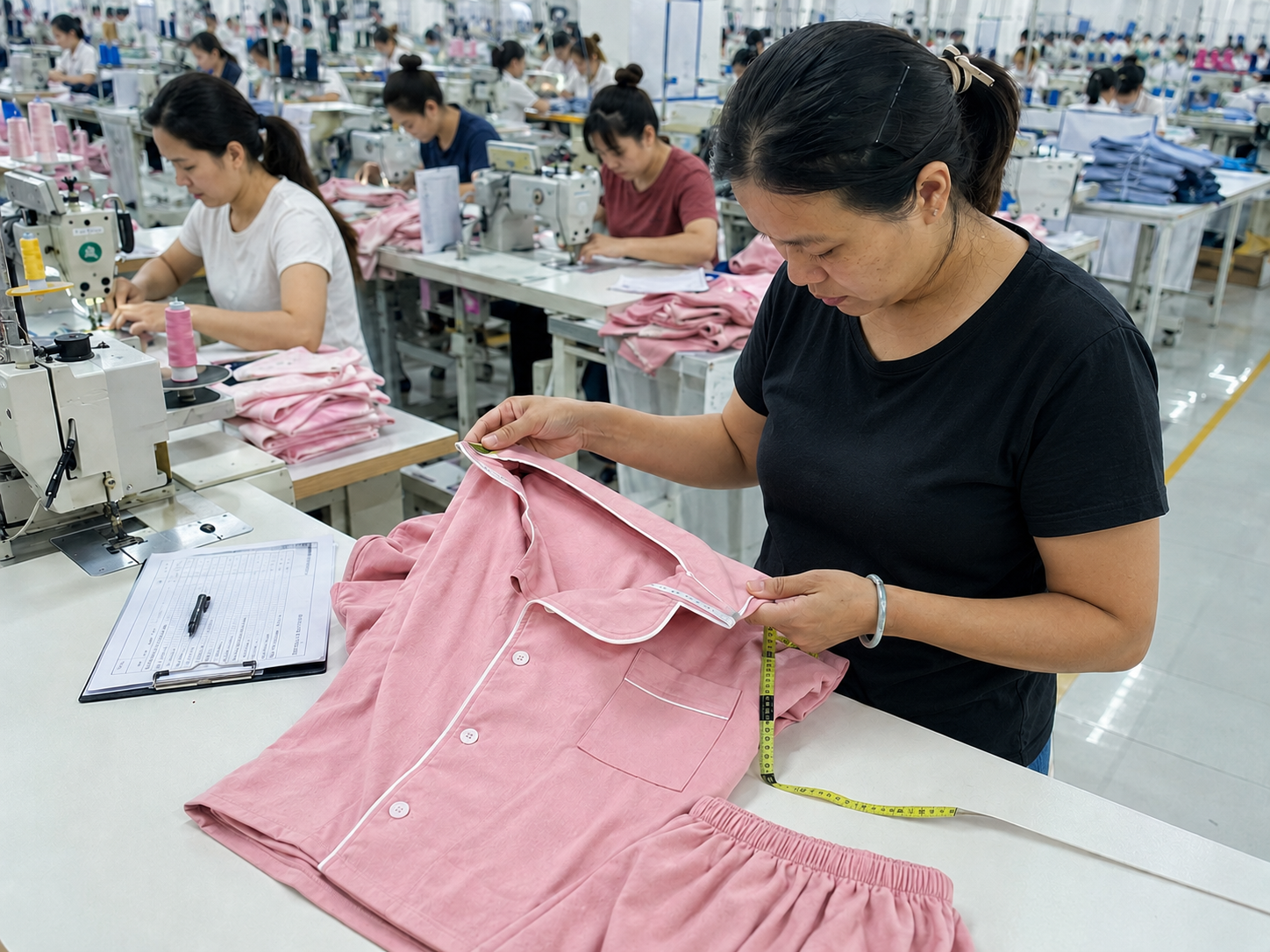 Production inspection during cutting sewing and finishing
