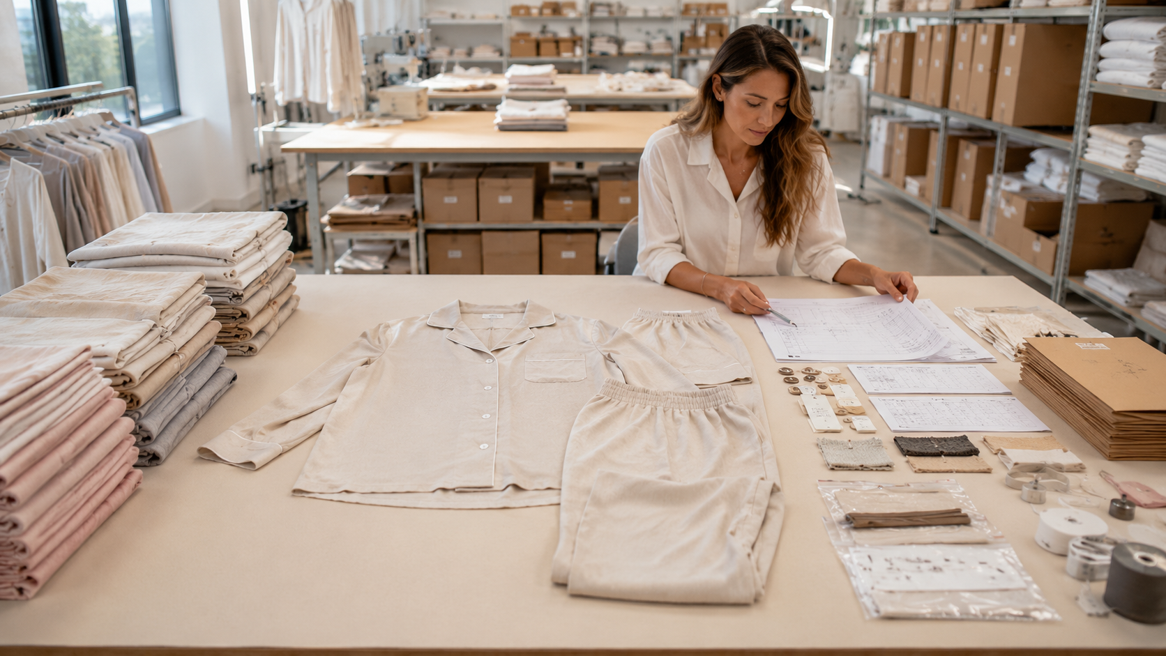 Cotton pajama production preparation with approved sample and materials