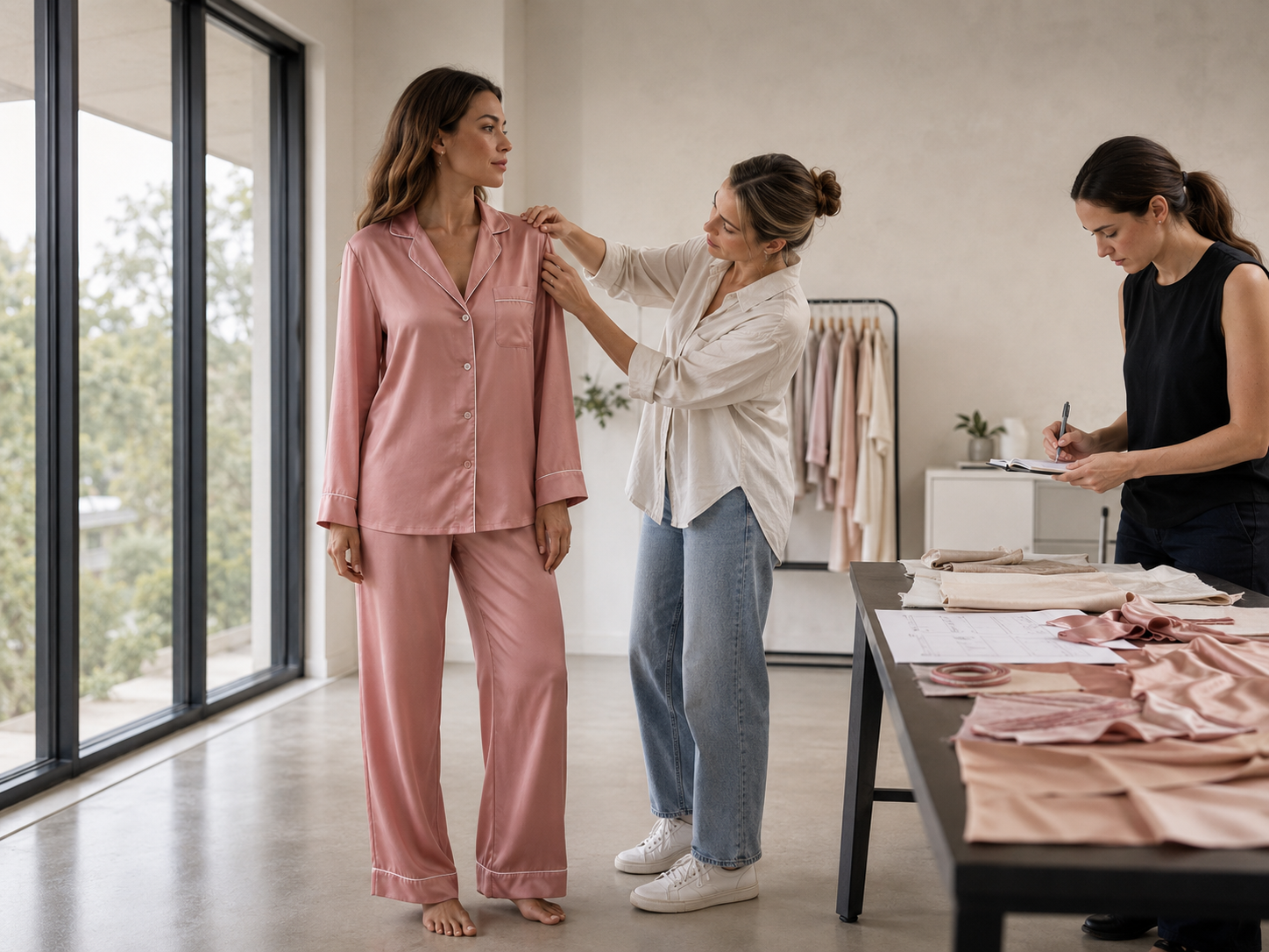 Beauty brand satin pajama sample review with fit model