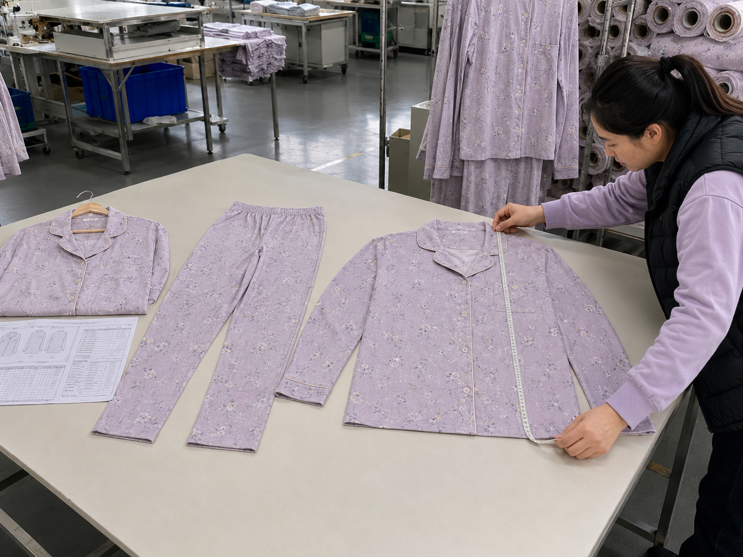 Finished pajama measurement and appearance check against approved sample