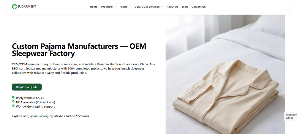 PJGarment official website - custom pajama OEM and sleepwear factory in Shantou, China