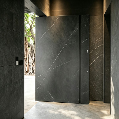 P-102Aluminum pivot doors | Flame Retardant | Customized Size | Luxury Villa Entry