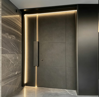 P-123  Aluminum Pivot Doors | Flame Retardant | Customized Size | Luxury Villa Entry