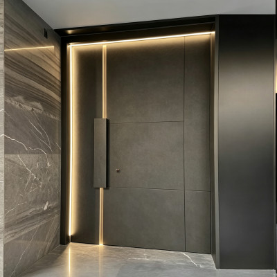 P-123  Aluminum pivot doors | Flame Retardant | Customized Size | Luxury Villa Entry