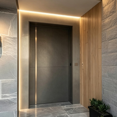 P-124  Aluminum pivot doors | Flame Retardant | Customized Size | Luxury Villa Entry