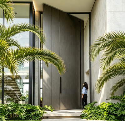 P-125  Aluminum Pivot Doors | Flame Retardant | Customized Size | Luxury Villa Entry