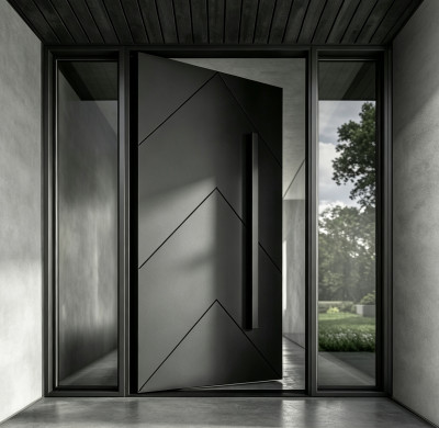 P-164  Aluminum pivot doors with glass  | Flame Retardant | Customized Size | Luxury Villa Entry