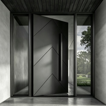 P-164  Aluminum pivot doors with glass  | Flame Retardant | Customized Size | Luxury Villa Entry