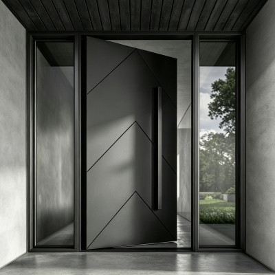 P-164  Aluminum pivot doors with glass  | Flame Retardant | Customized Size | Luxury Villa Entry