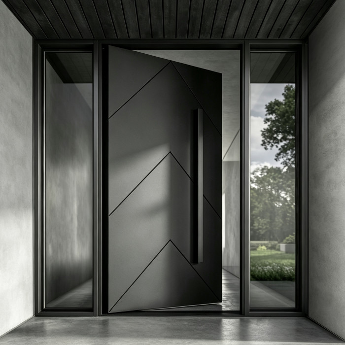 P-164  Aluminum pivot doors with glass  | Flame Retardant | Customized Size | Luxury Villa Entry
