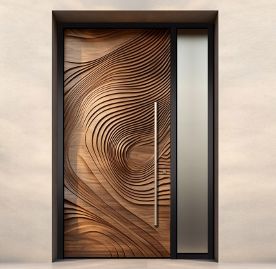 P-065  Aluminum pivot doors with glass  | Flame Retardant | Customized Size | Luxury Villa Entry