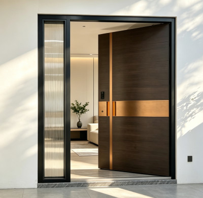 P-067 Aluminum pivot doors with glass  | Flame Retardant | Customized Size | Luxury Villa Entry