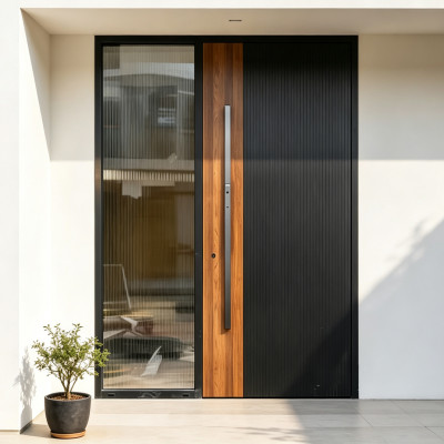 P-066  Aluminum pivot doors with glass  | Flame Retardant | Customized Size | Luxury Villa Entry