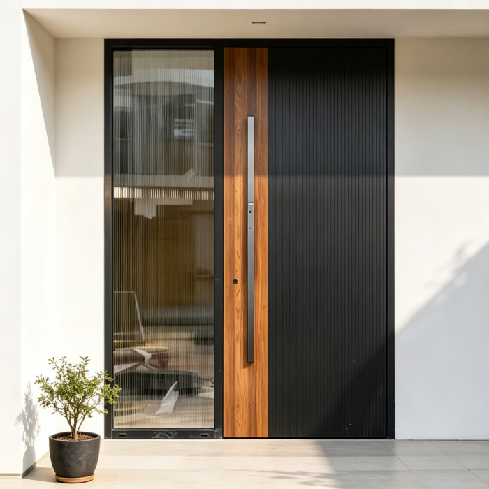 P-066  Aluminum pivot doors with glass  | Flame Retardant | Customized Size | Luxury Villa Entry