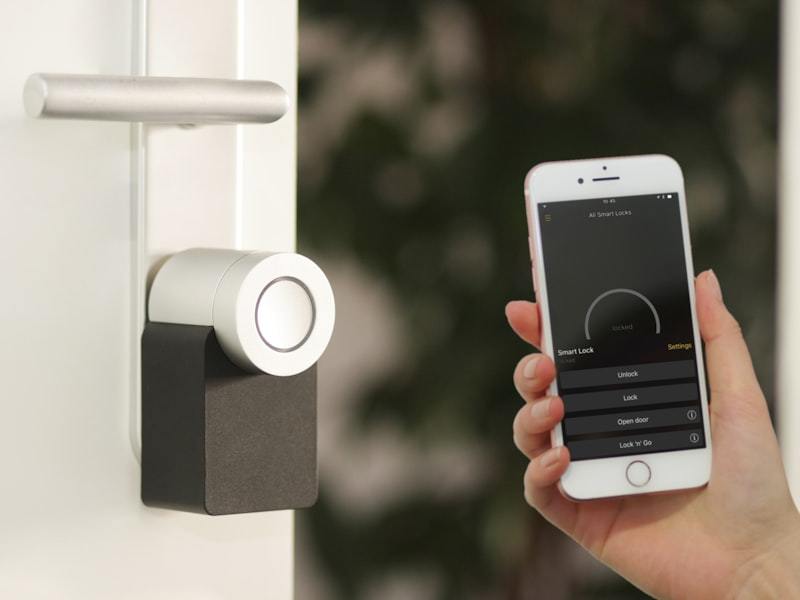Smart lock controlled by smartphone at the front door