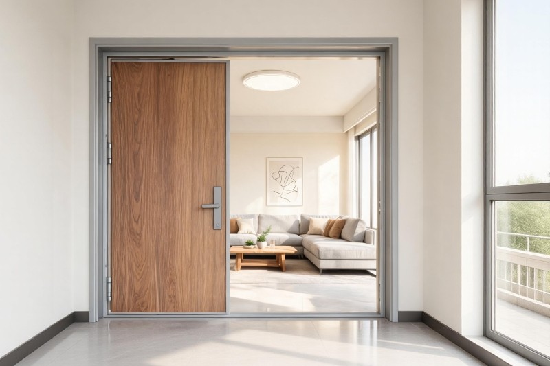 Modern home interior with wood-grain details