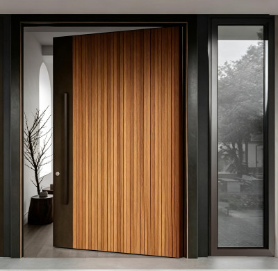 P-047 Aluminum pivot doors with glass  | Flame Retardant | Customized Size | Luxury Villa Entry