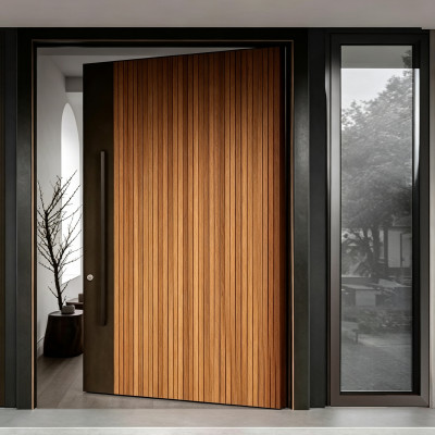 P-047 Aluminum pivot doors with glass | Flame Retardant | Customized Size | Luxury Villa Entry