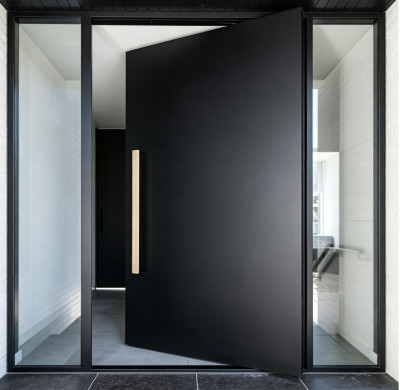 P-064 Aluminum pivot doors with glass  | Flame Retardant | Customized Size | Luxury Villa Entry