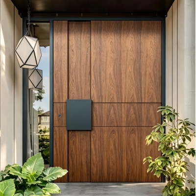 P-074 Aluminum pivot doors with glass | Flame Retardant | Customized Size | Luxury Villa Entry