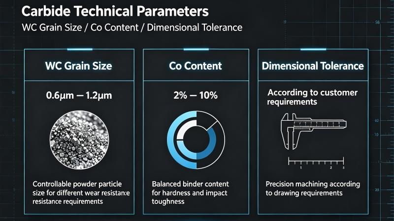 Customizable Parameters Reference Chart for Tungsten Carbide Grades and Specifications