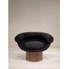 Custom Black Bouclé Lounge Chair with Walnut Pedestal Base | OEM/ODM Manufacturer