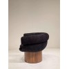 Custom Black Bouclé Lounge Chair with Walnut Pedestal Base | OEM/ODM Manufacturer