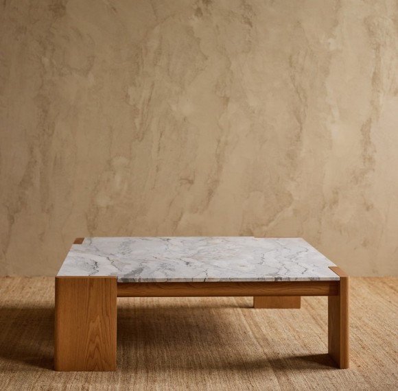 Custom Square Marble Coffee Table with Wood Base | Custom Hotel Furniture Manufacturer