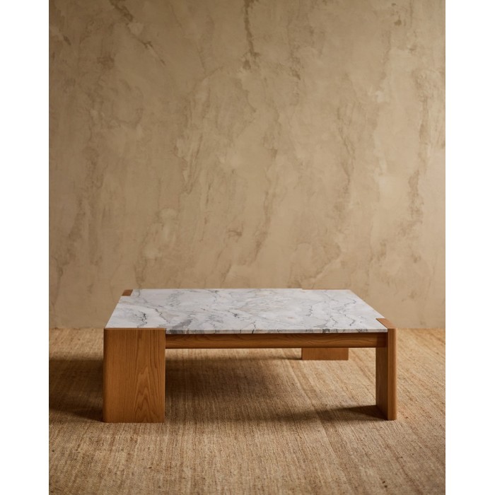Custom Square Marble Coffee Table with Wood Base | Custom Hotel Furniture Manufacturer