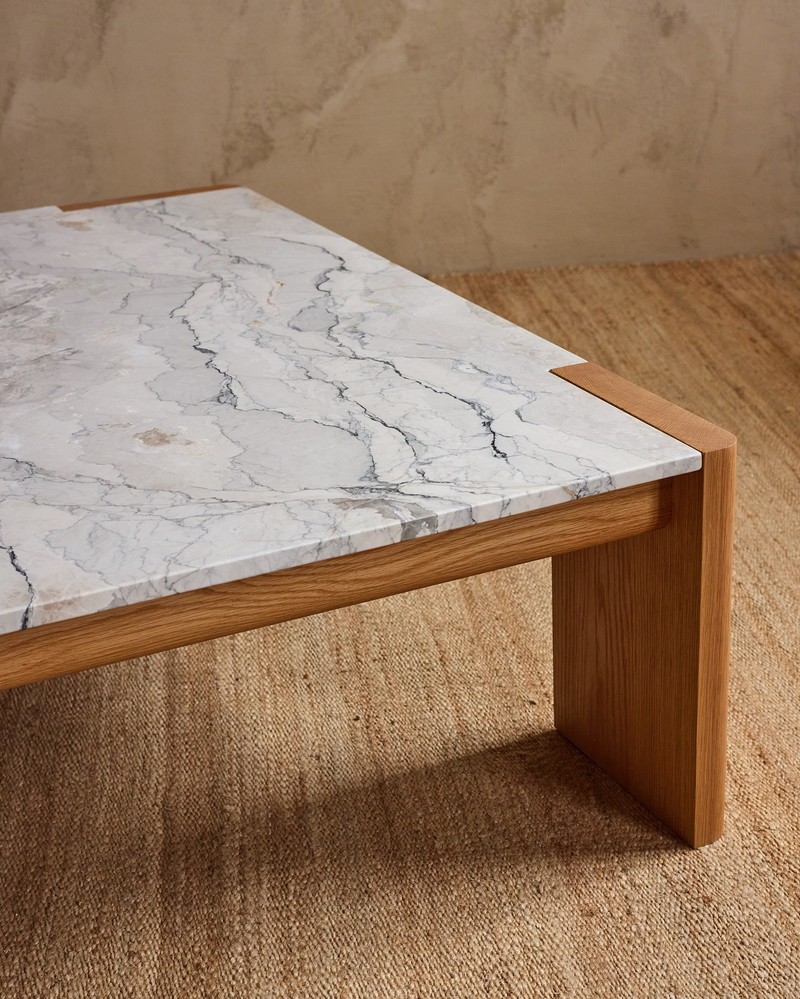 Natural marble tabletop with flowing gray veining
