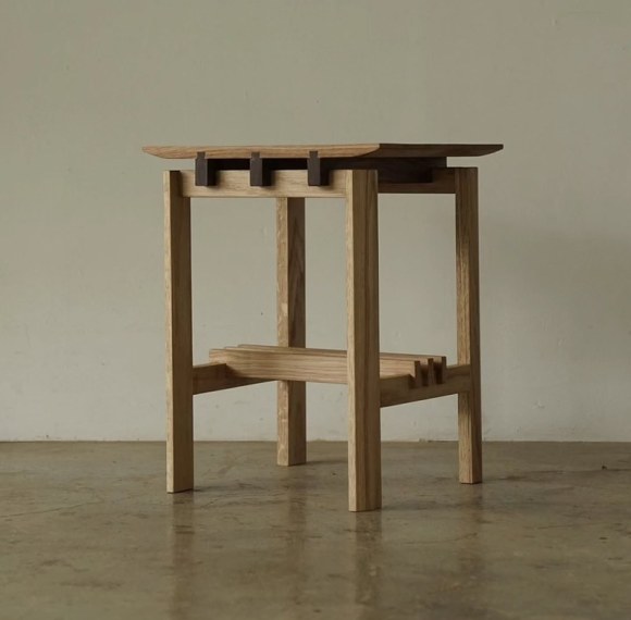 Custom Wood Side Table with Slatted Lower Rack | Unique Hotel Room Furniture Manufacturer