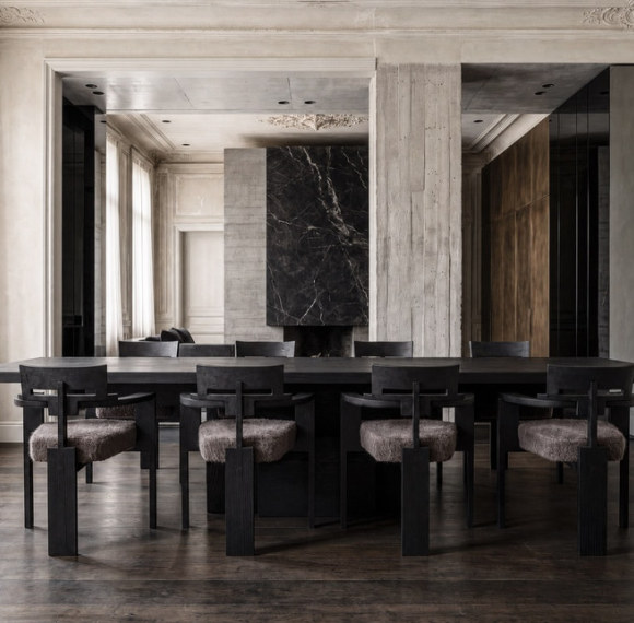 Custom Wood Dining Table with Sculptural Block Base | Indoor Hotel Dinning Table Manufacturer