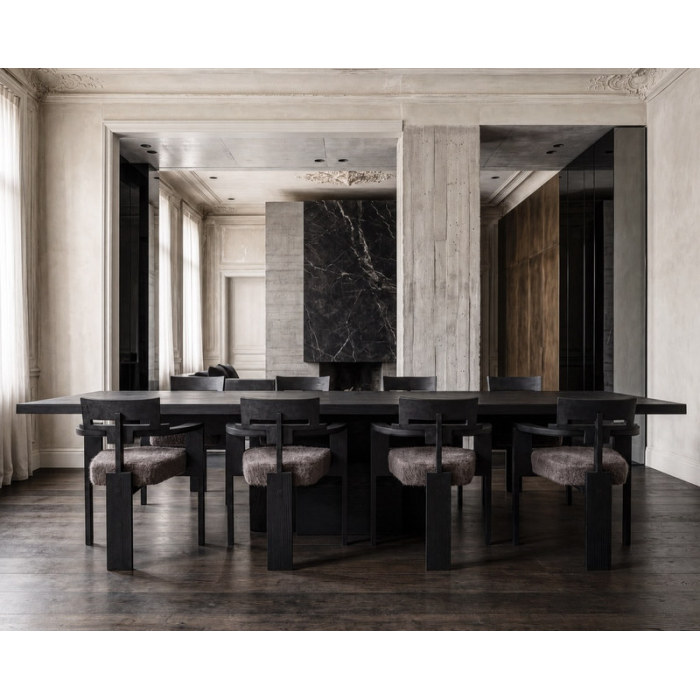Custom Wood Dining Table with Sculptural Block Base | Indoor Hotel Dinning Table Manufacturer