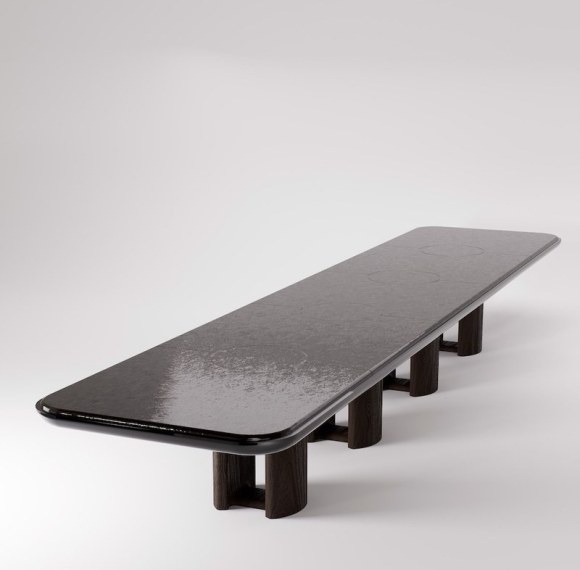 Custom Marble Top Dining Table with Walnut Grain Pedestals | PALMWELL Hotel Furniture Manufacturer