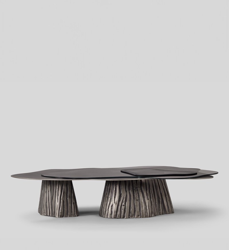 Custom Glass and Cast-Metal Hotel Lobby Tables in application