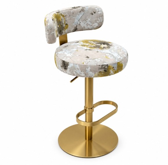 Custom Upholstered Hotel Bar Stool with Gold Metal Pedestal | OEM/ODM Manufacturer