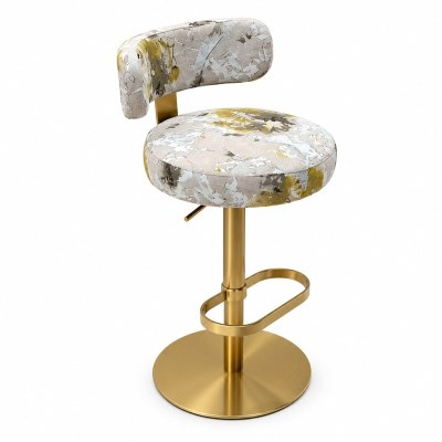 Custom Upholstered Hotel Bar Stool with Gold Metal Pedestal | OEM/ODM Manufacturer
