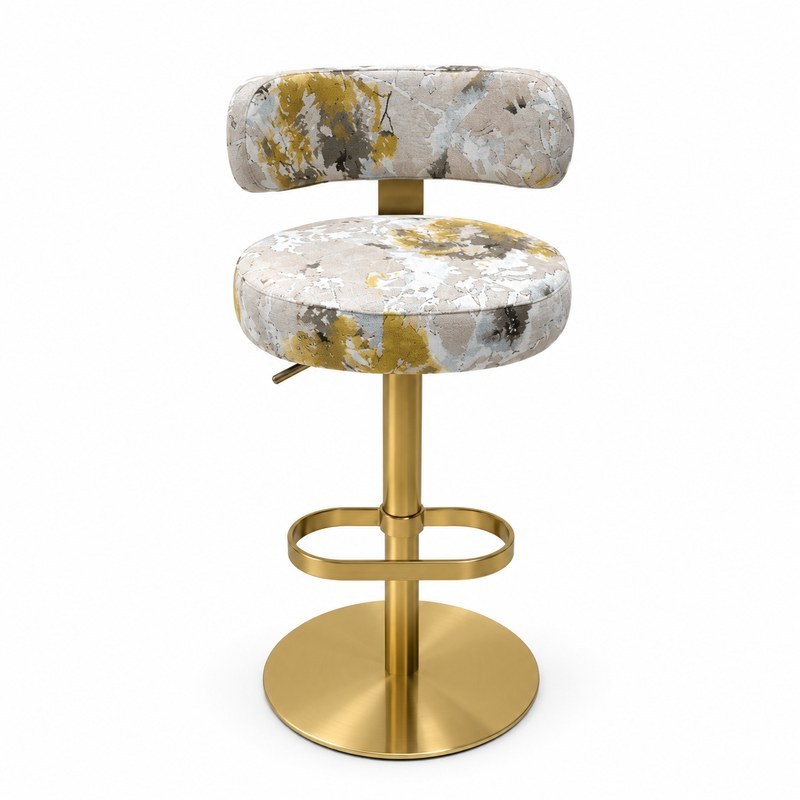 Custom Upholstered Hotel Bar Stool with Gold Metal Pedestal - view 2