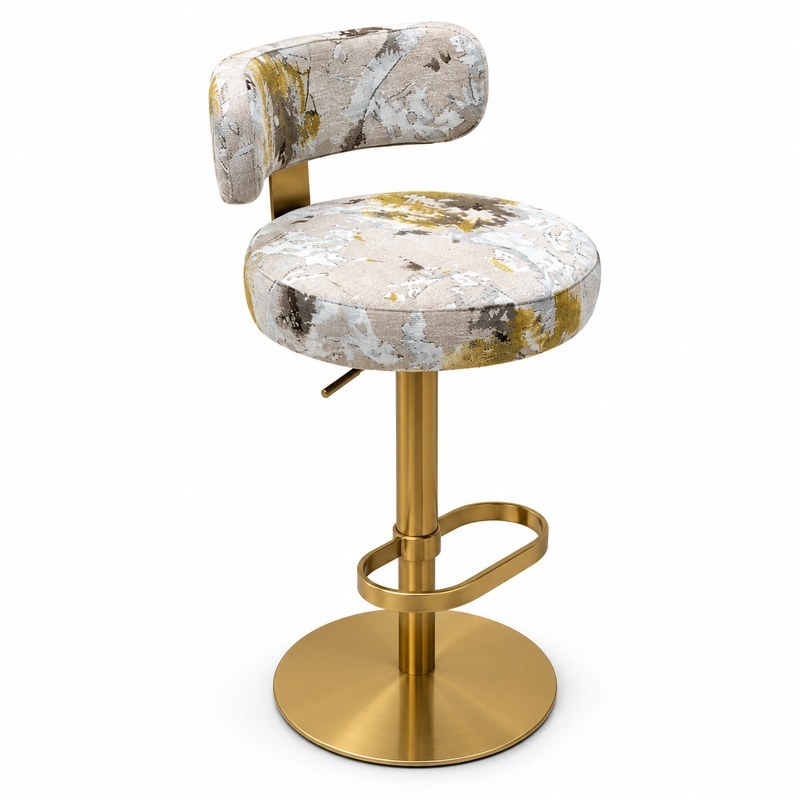 Custom Upholstered Hotel Bar Stool with Gold Metal Pedestal - view 3