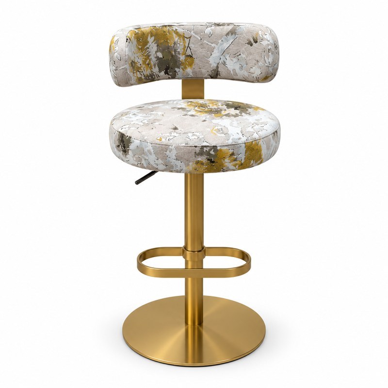 Custom Upholstered Hotel Bar Stool with Gold Metal Pedestal - view 4