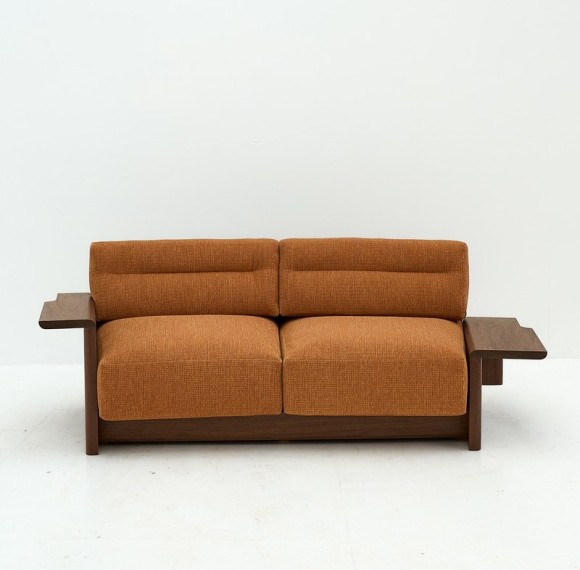 Custom Two-Seater Hotel Sofa with Sculpted Wood Arms | OEM/ODM Manufacturer